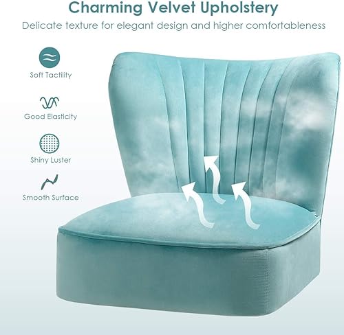 Miniatura 5 de LUARANE - Silla decorativa de terciopelo sin brazos, moderna silla de ocio con respaldo curvado, cojín de esponja gruesa, patas de madera, pequeña