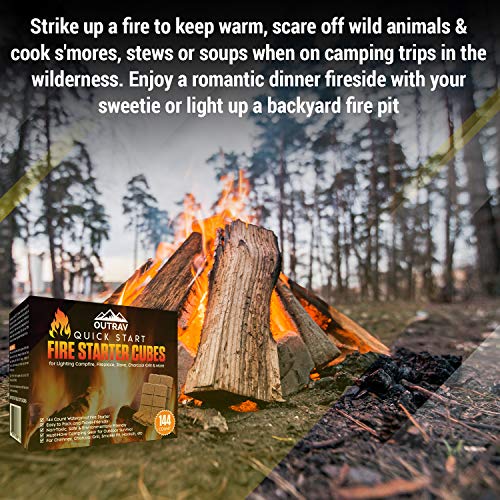 Outrav Fire Starter Cubes, 144Ct Charcoal Firestarter Squares For Lighting Fireplace, Wood Stove, Grill, Campfire, Bbq Smoker Pit – Mini Nontoxic Waterproof Fire Starting Bricks For Camping, Survival #TOP1