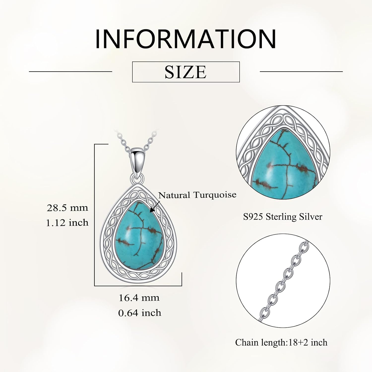 Natural Turquoise Necklace 925 Sterling Silver Teardrop Pendant Celtic Knot Jewelry Gifts for Women - Image 3