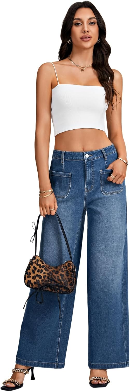 LYANER Women's Wide Leg Jeans High Waist Button Down Straight Denim Pants Stretchy Baggy Jean