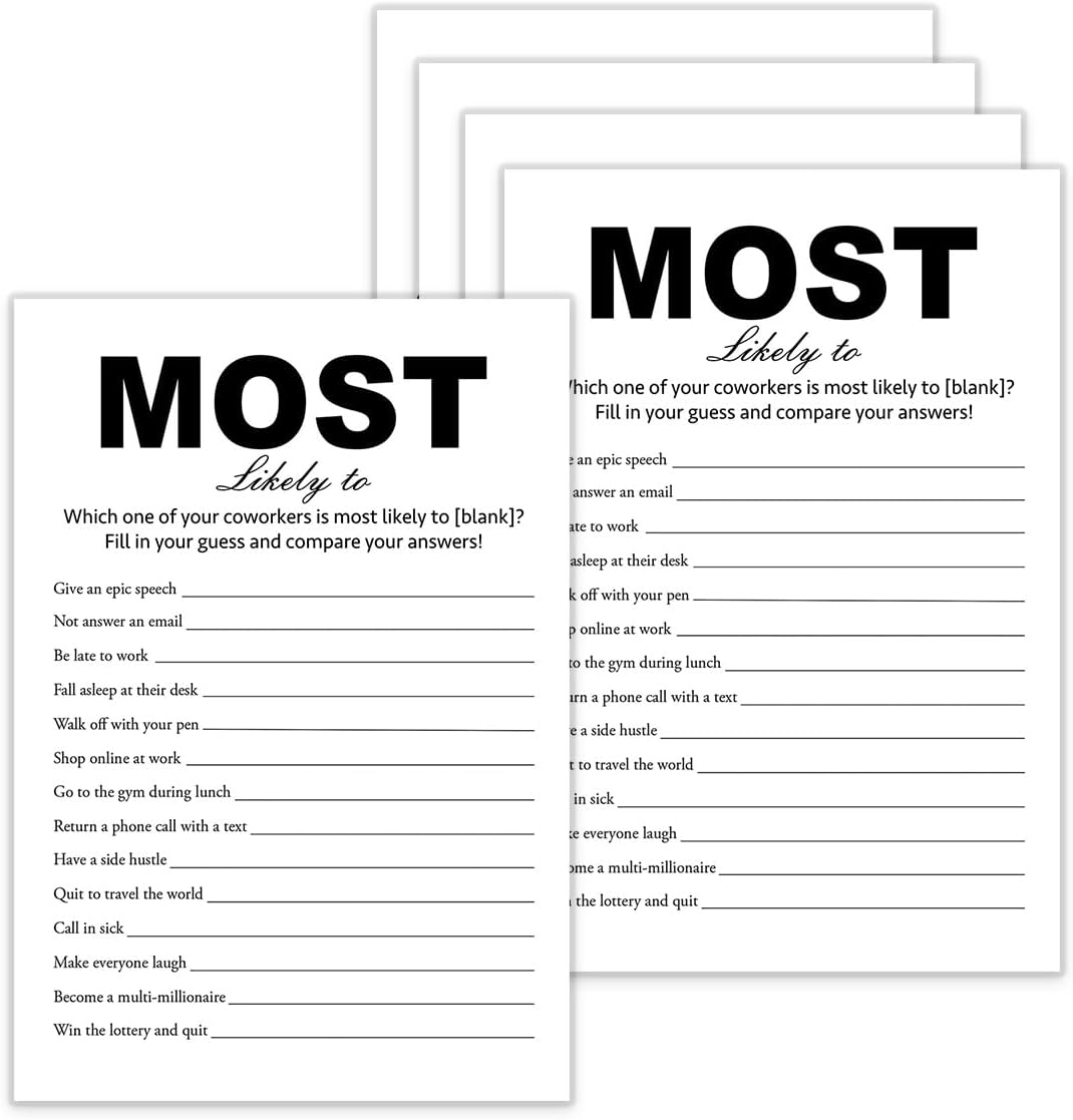 Amazon.com: QZCYU 20 Pieces Company Party Event Game Card - Most Likely ...
