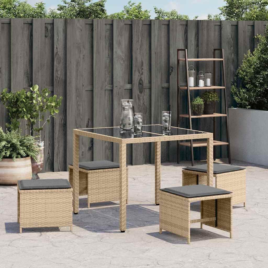 Taboret ogrodowy, zestaw 4 szt., z poduszkami, polirattan, 41 x
