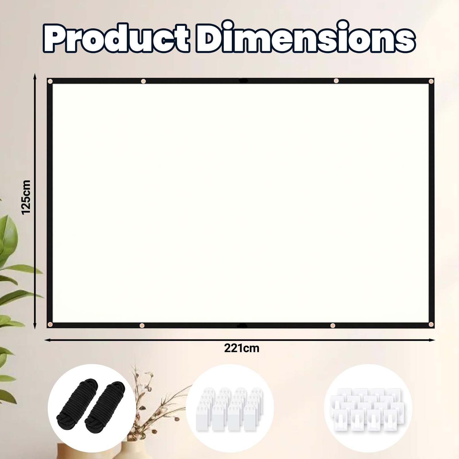 Écran De Projection, Ecran Videoprojecteur 4K Anti-Plis, 16:9 HD, Toile Videoprojecteur Portable Pliable, Ecran De Projection Double Face pour Home Cinéma, Camping en Plein Air (Blanc, 100 Pouces)