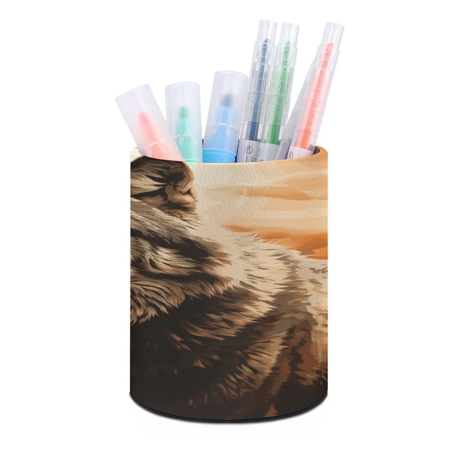 FekiLoot Wolf in The Sun Pen Holder Personalized Desktop Pencil Holders Case Office Accessories Container Box for Round Pen Cup Desktop Organizer Makeup Brush Holder Caddy Storage