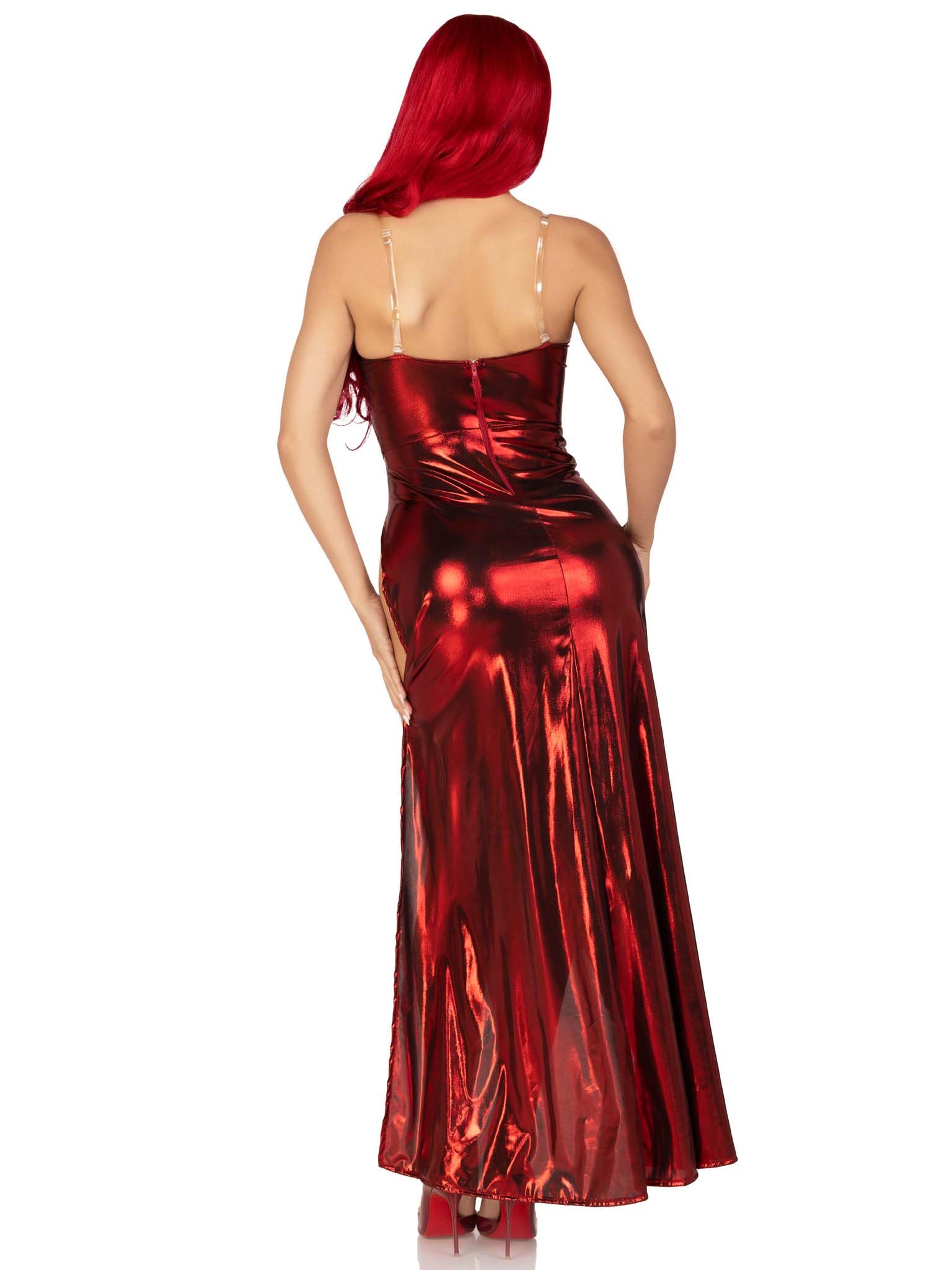 Leg Avenue 2 PC Shimmer bodysuit with high slit skirt and detachable clear straps