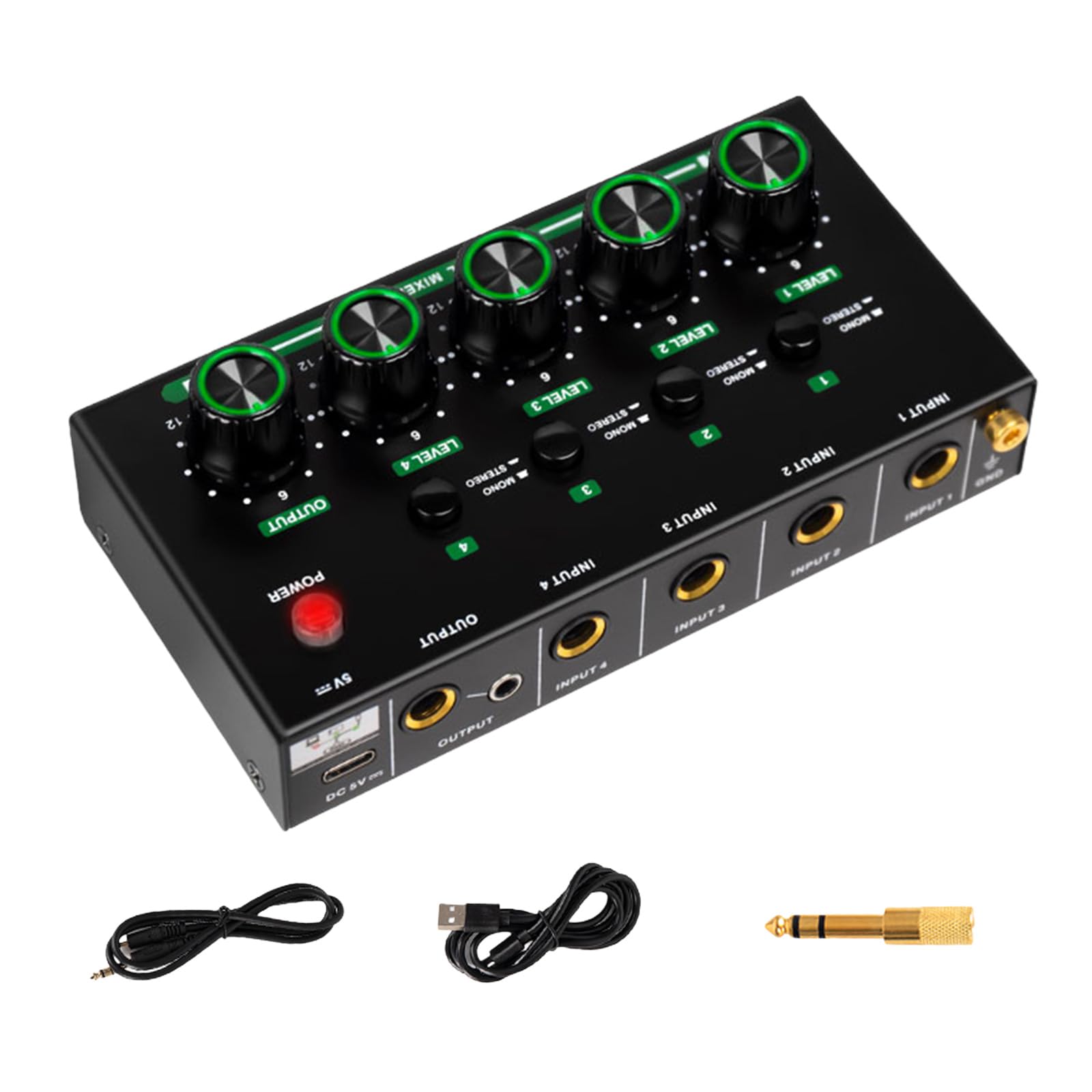 Mezclador auditivo portátil de 4 canales, diseño de metal, sonido profesional, compatibilidad con múltiples dispositivos, mezclador auditivo USB