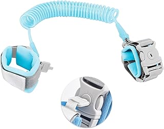 Correia de segurança crianças 2,5 m com chave, pulseira anti-perda ajustável, arnês de segurança para pulso com rotação de 360°, ideal para caminhadas, viagens, parque - azul