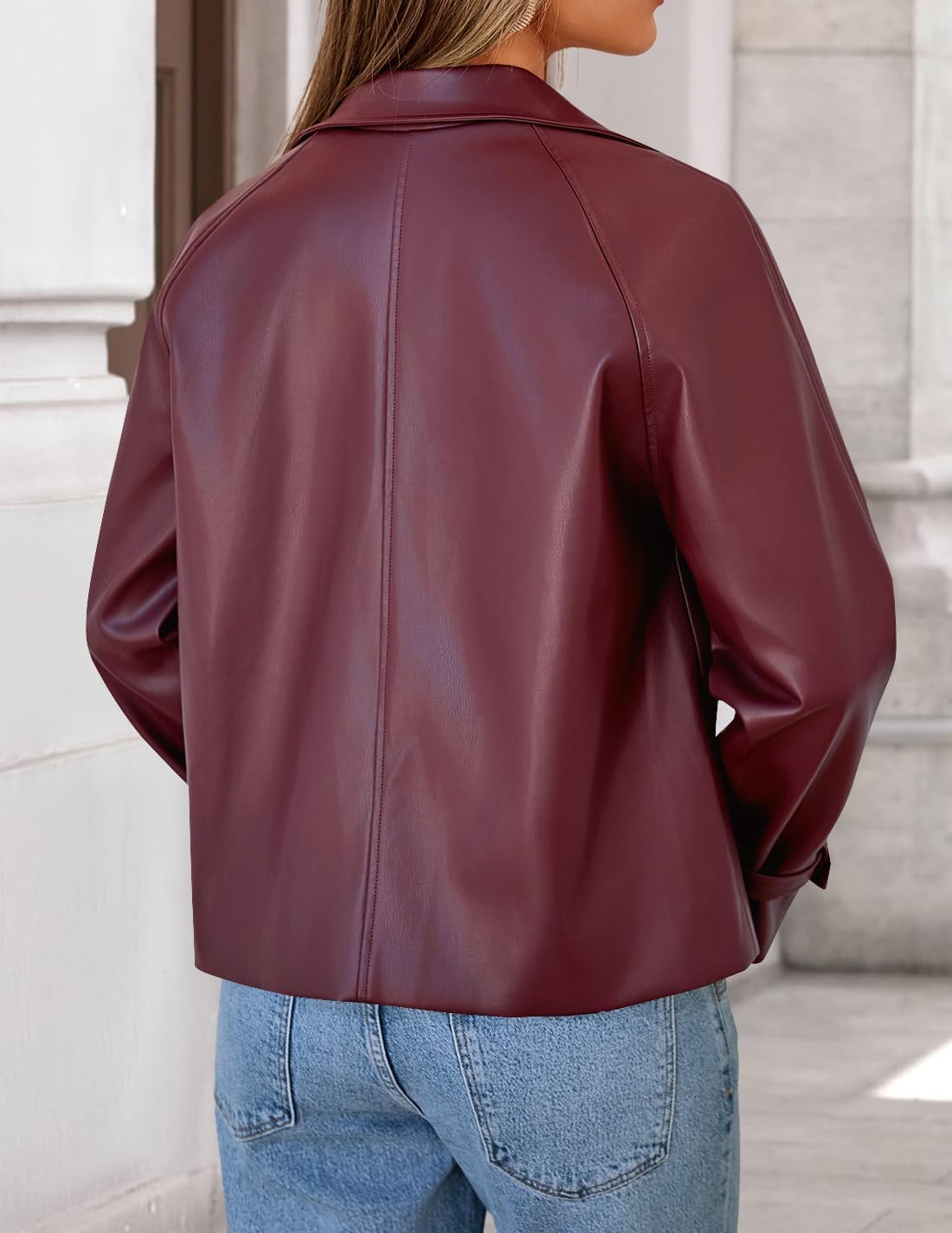 ZESICA Women's Faux Leather Jackets Oversized Fall Fashion Button Motorcycle Coats Outwear 2026 Winter Outfits Clothes - Image 3