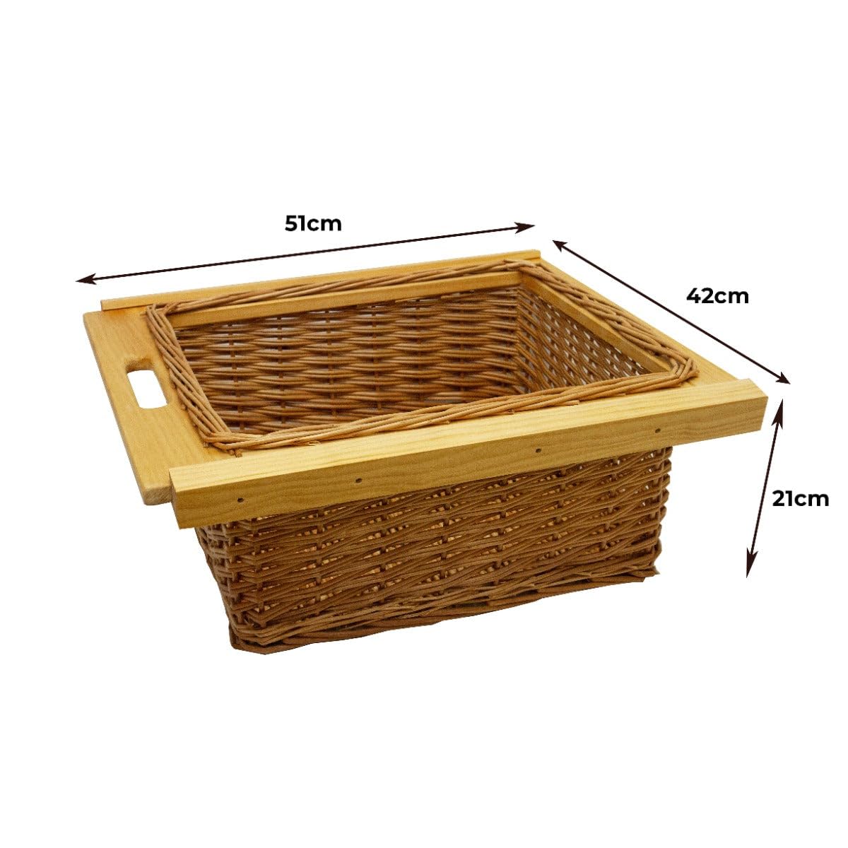 Cestas de Mimbre y Pino para Cocina – Set de 2 – Compatible con Gabinetes de 50cm -con Corredores de Madera de Pino – Diseño Rústico y Duradero – Soporta 10kg por Cesta – Kit de Fijación Incluido