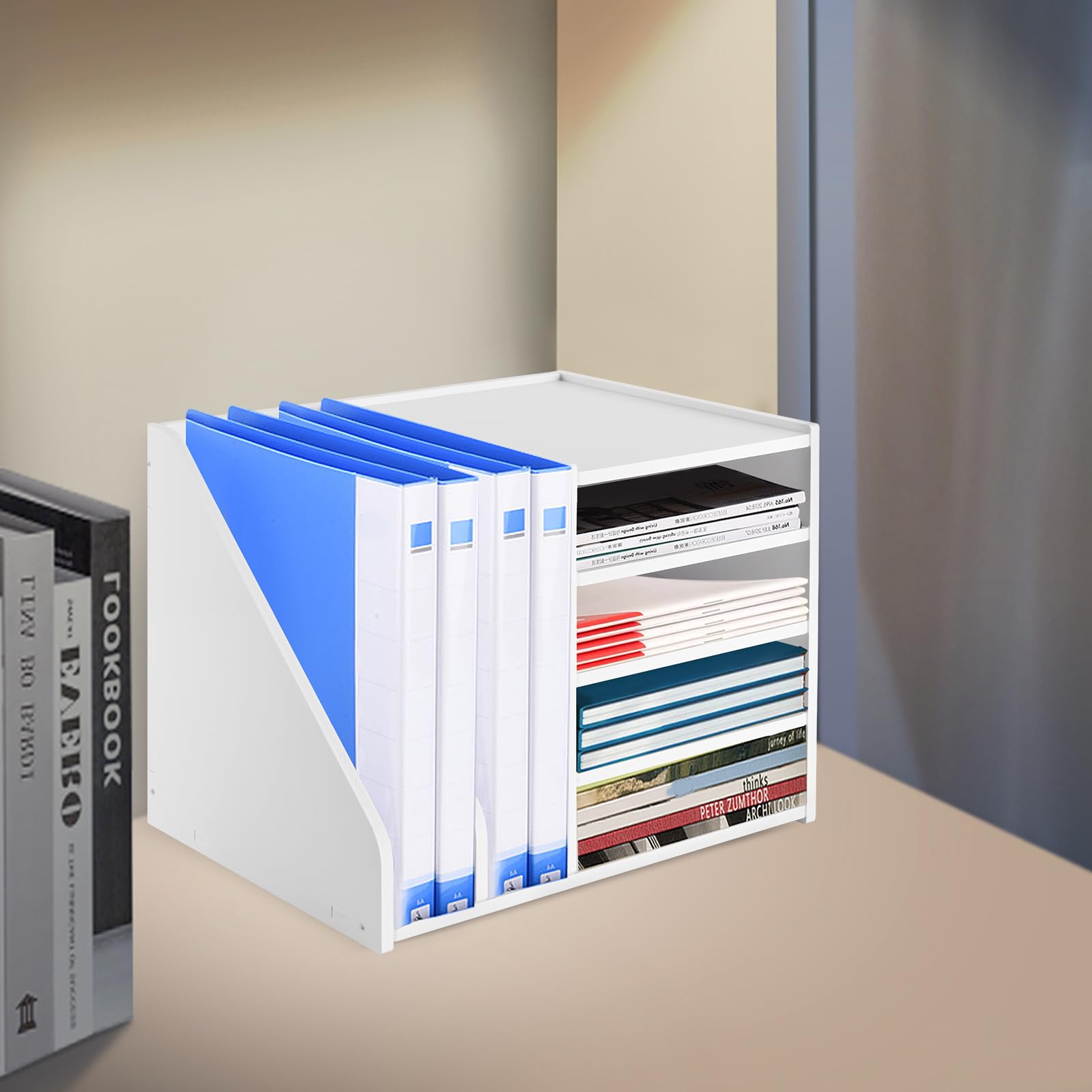 Corbeille à courrier A4 à 6 compartiments en PVC - Organiseur de bureau - Porte-documents - Porte-revues - Pour la maison, le bureau, les écoles - Blanc