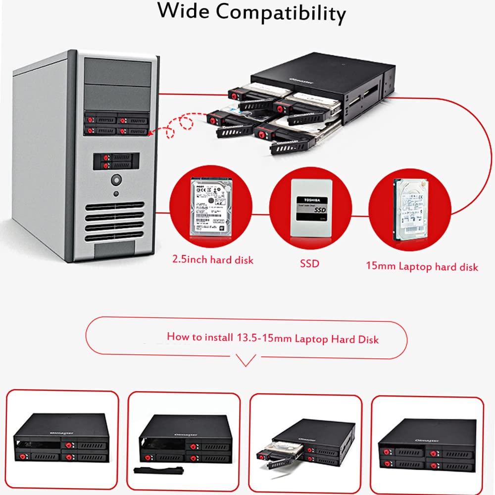 4-wnękowy Stojak Mobilny na Dysk Twardy SSD z Zamkiem na Klucz do Wnęki Komputer PC 5,25 cala: Szybka Transmisja 6 Gb/s, Bezpieczne Zarządzanie pamięcią masową dla Entuzjastów Technologii