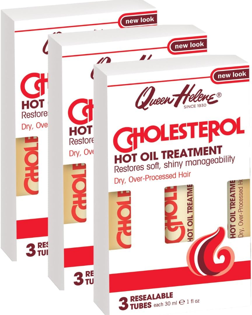 Queen Helene Cholesterol Hot Oil Treatment - Restores Healthy, Resilient Strength for Dry, Brittle Hair - Three 1oz Resealable Tubes - Pack of 3