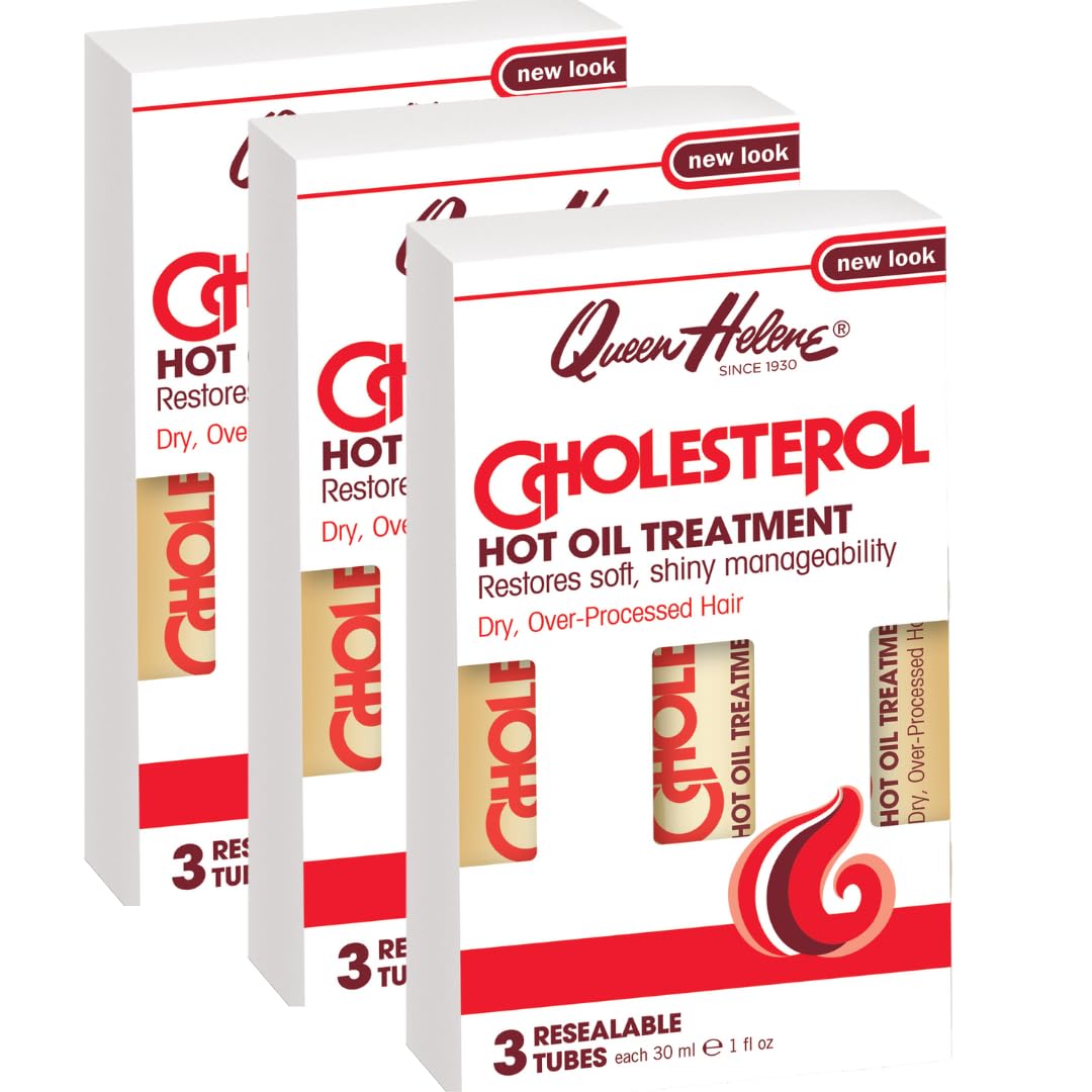 Queen Helene Cholesterol Hot Oil Treatment - Restores Healthy, Resilient Strength for Dry, Brittle Hair - Three 1oz Resealable Tubes - Pack of 3