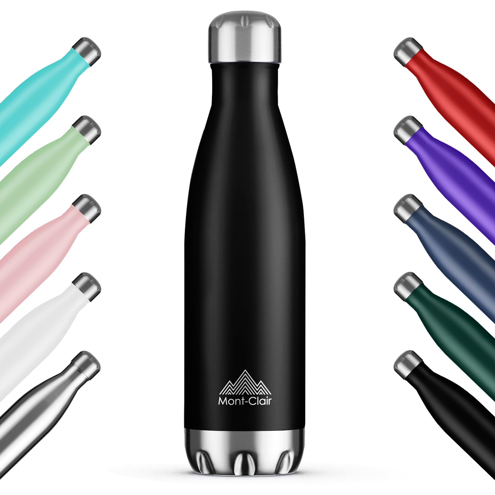 Mont-Clair H2O Stainless Steel Water Bottle, Vacuum insulated - BPA Free, 12h Hot & 24h Cold Drinks, Metal Water Bottle 17oz Leakproof, Ideal for Adult, Kids, Running - Black