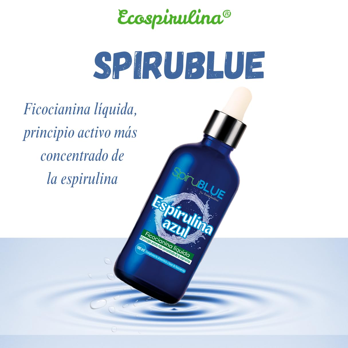 Ficocianina Líquida Ecológica 100 ml | Espirulina azul líquida | Concentrado Natural de Espirulina Azul | Cultivada en España | Extracción en Frío | Fácil Dosificar con Pipeta