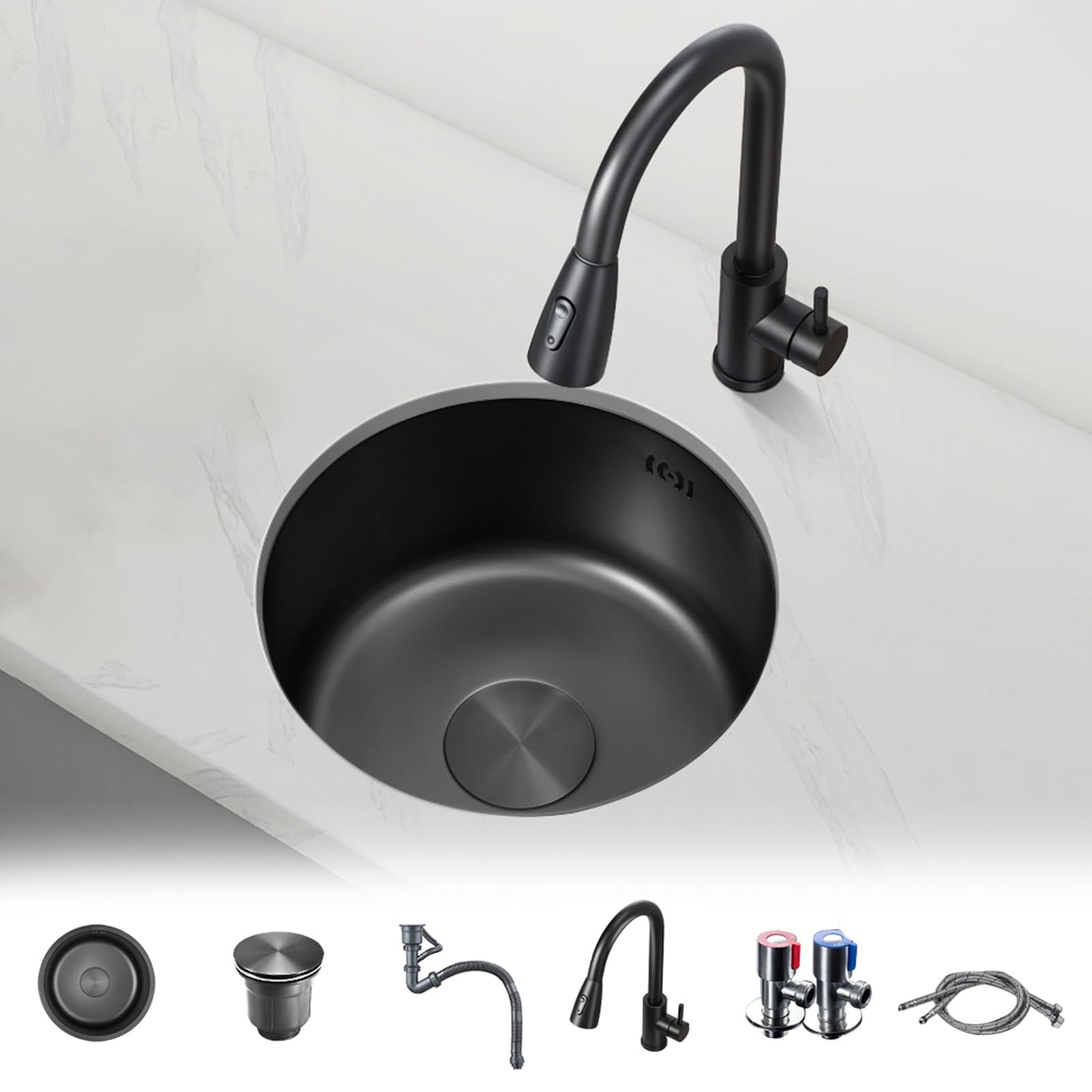 Évier de bar encastré noir cuve simple 32 cm acier inoxydable