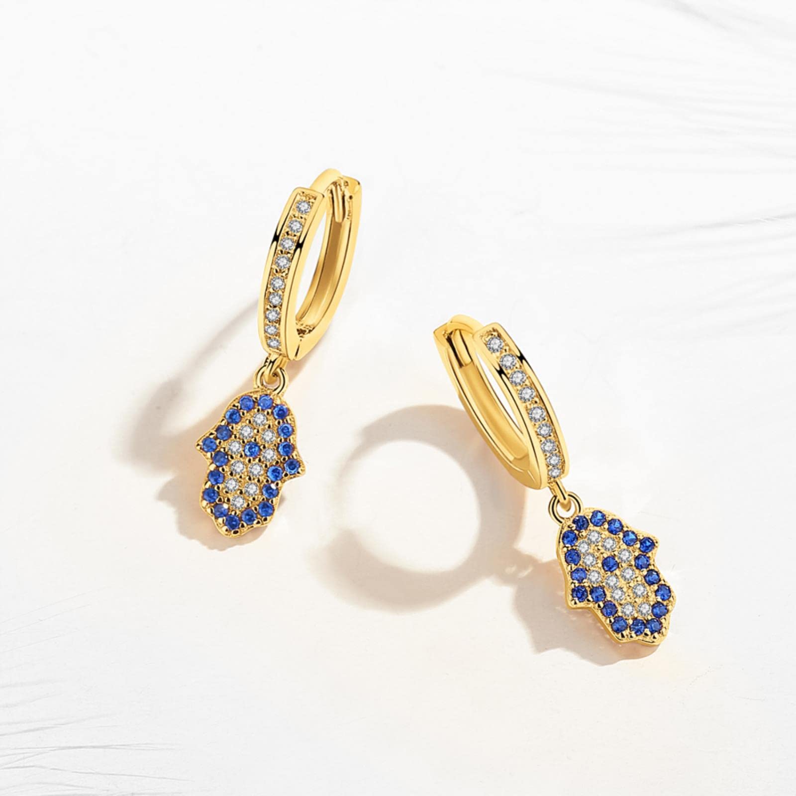 Pendientes Colgantes De Mano De Hamsa De Plata De Ley 925 para Mujer, Pendiente De La Suerte De Ojo Malvado Azul, Joyería Turca Cz, Regalo para Niña