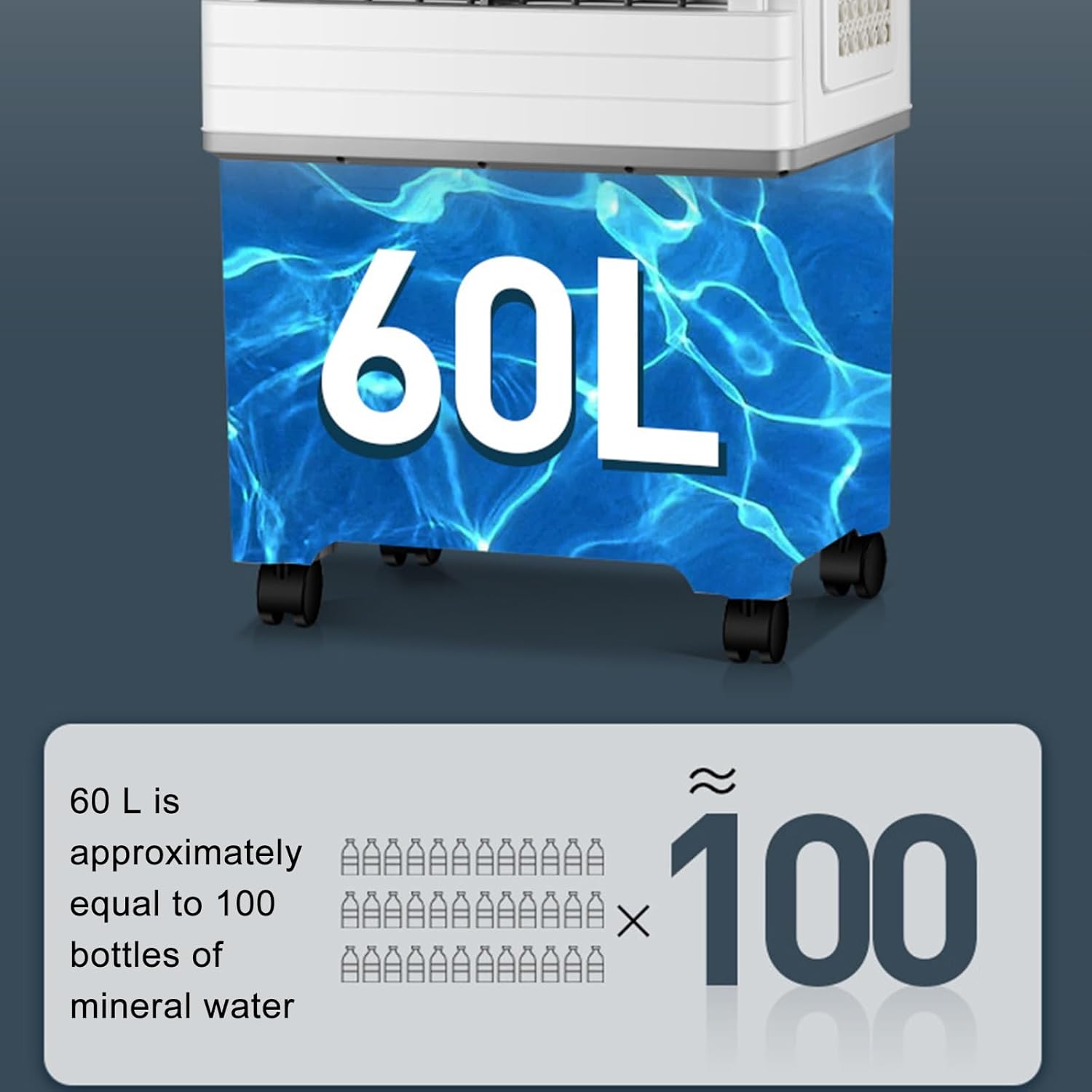 Portable Swamp Cooler with 60L Tank, 4 Ice Packs, 3 Speeds & Modes, 120° Oscillation, Dry Burn Protection - Ideal for Garage, Yard & Commercial Use