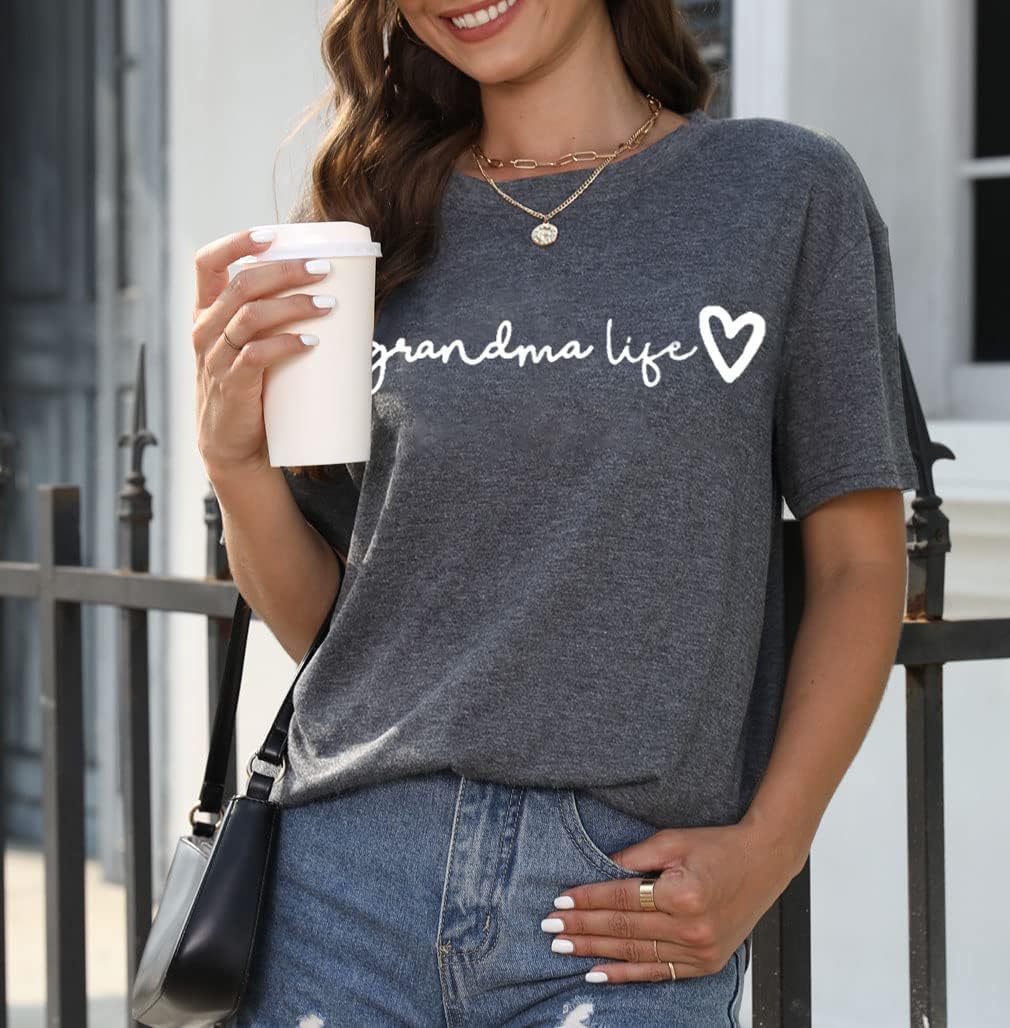 Grandma Shirt Women Casual Grandma Life Heart Printed T-Shirt Funny Tee Shirt for Grandma - Image 3