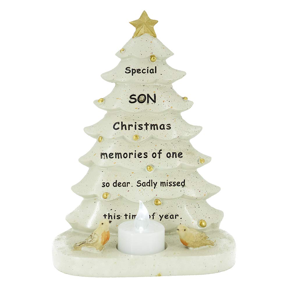 Angravememorials Blue Special Son Christmas Tree & Robin Memorial Tealight Candle Ornament Plaque With Verse