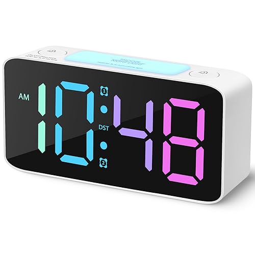 Cadmos Super Loud Alarm Clock for Heavy Sleepers Adults,Digital Clock with 7 Color NightLight,Adjustable Volume,USB Charger,Small Clocks for Bedrooms,Ok to Wake Up for Kids,Teens (White+RGB)