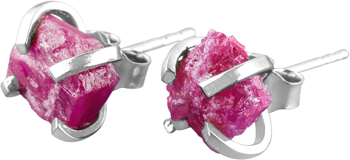 AA Raw Gemstone Rough Crystal Stone Dainty Stud Earrings for Women, Birthstone Handmade Wedding Jewelry, 925 Sterling Silver 4-Prong Setting Earrings, Birthday Gifts for Mom, Girls