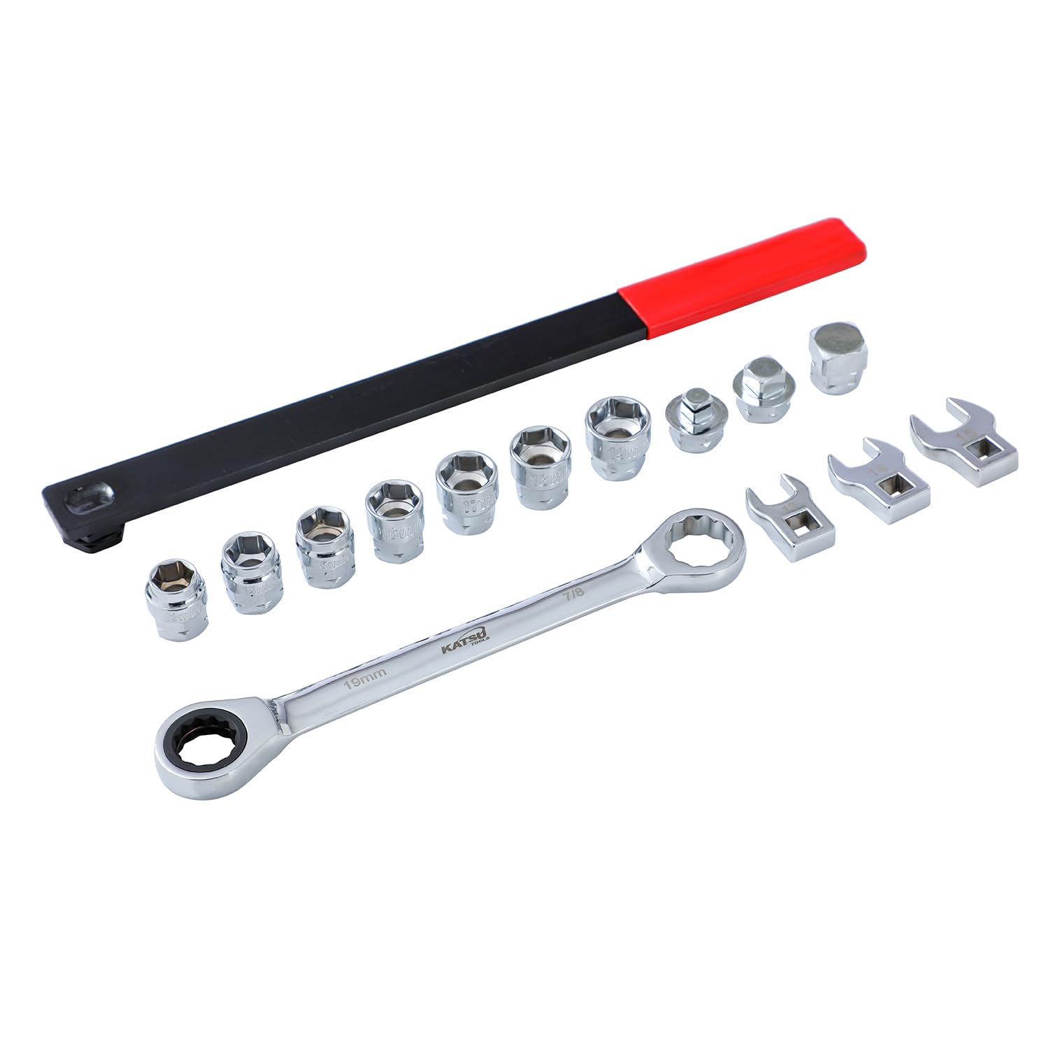 KATSU Tools 15-teiliger Universal-Ratschen-Serpentinenriemen-Werkzeugsatz, CR-V, für den Aus- und Einbau von Kfz-Serpentinenriemen 449832