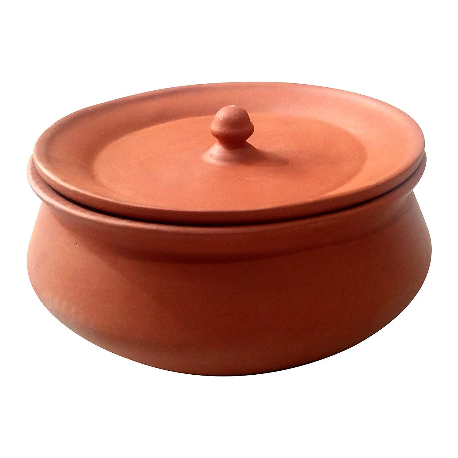 Organic Clay Crafts Clay Handi for Cooking/Clay Handi/MItti Handi/Curd Pot Medium Size (1 LTR),Earthenware, Brown