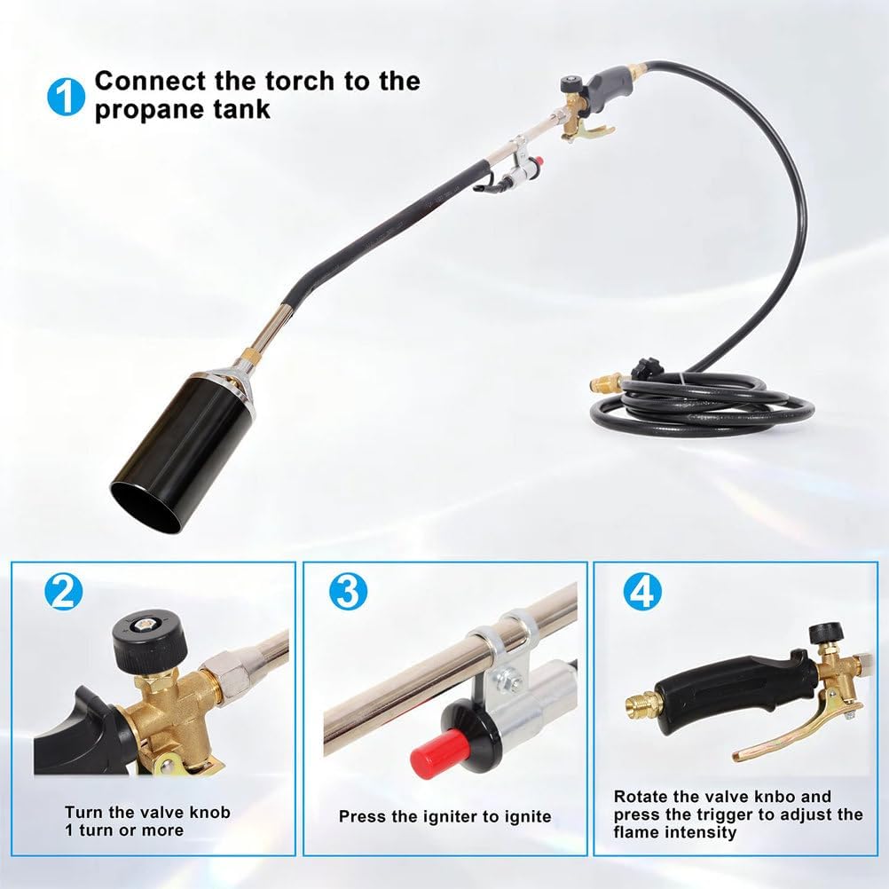 Propane Weed Torch Burner with Igniter – High Output Blow Torch, 10FT Hose Heavy Duty Flame Weeder for Garden, Driveway, BBQ, Ice & Snow Removal