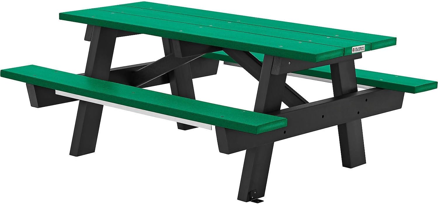 Best Recycled Plastic Picnic Table for Backyard Gardens: 6' A-Frame Green Global Industrial Review
