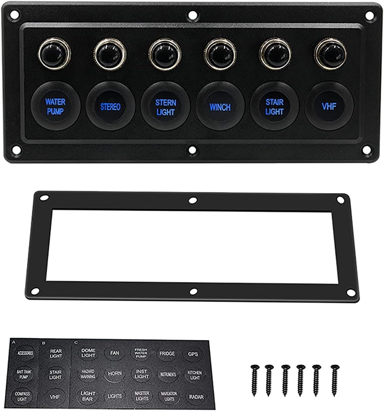RV Switch PanelCar Yacht Cab Single Touch Panel Modification Control 6-bit Belt Lamp Switch 12-24V Universal Widely Application (Color : Black, Size : 21x9x10.2CM) (Black 21x9x10.2CM)