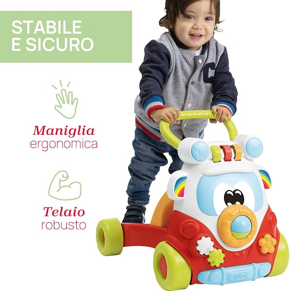 Chicco Primi Passi per Bambini Happy Hippy con Centro Attività Manuali, Pulmino Primi Passi, 4 Grandi Ruote, Girello con Maniglia Ergonomica, fino a 80% Plastica Riciclata, Giochi Bambini 9-24 Mesi - 3
