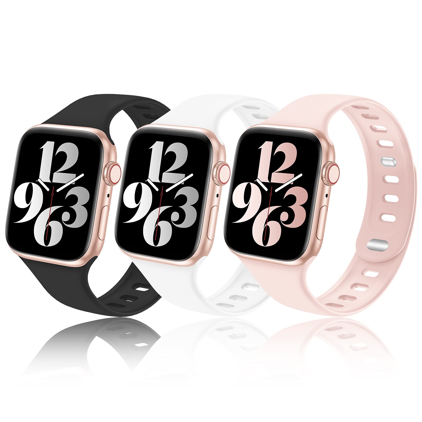 Seizehe Compatible with Apple Watch iWatch Bands 38mm 40mm 42mm 44mm Women Men, Breathable Soft Silicone Sport Replacement Strap with Double Clasp Compatible for iWatch SE Series 6/5/4/3/2/1 3 Pack
