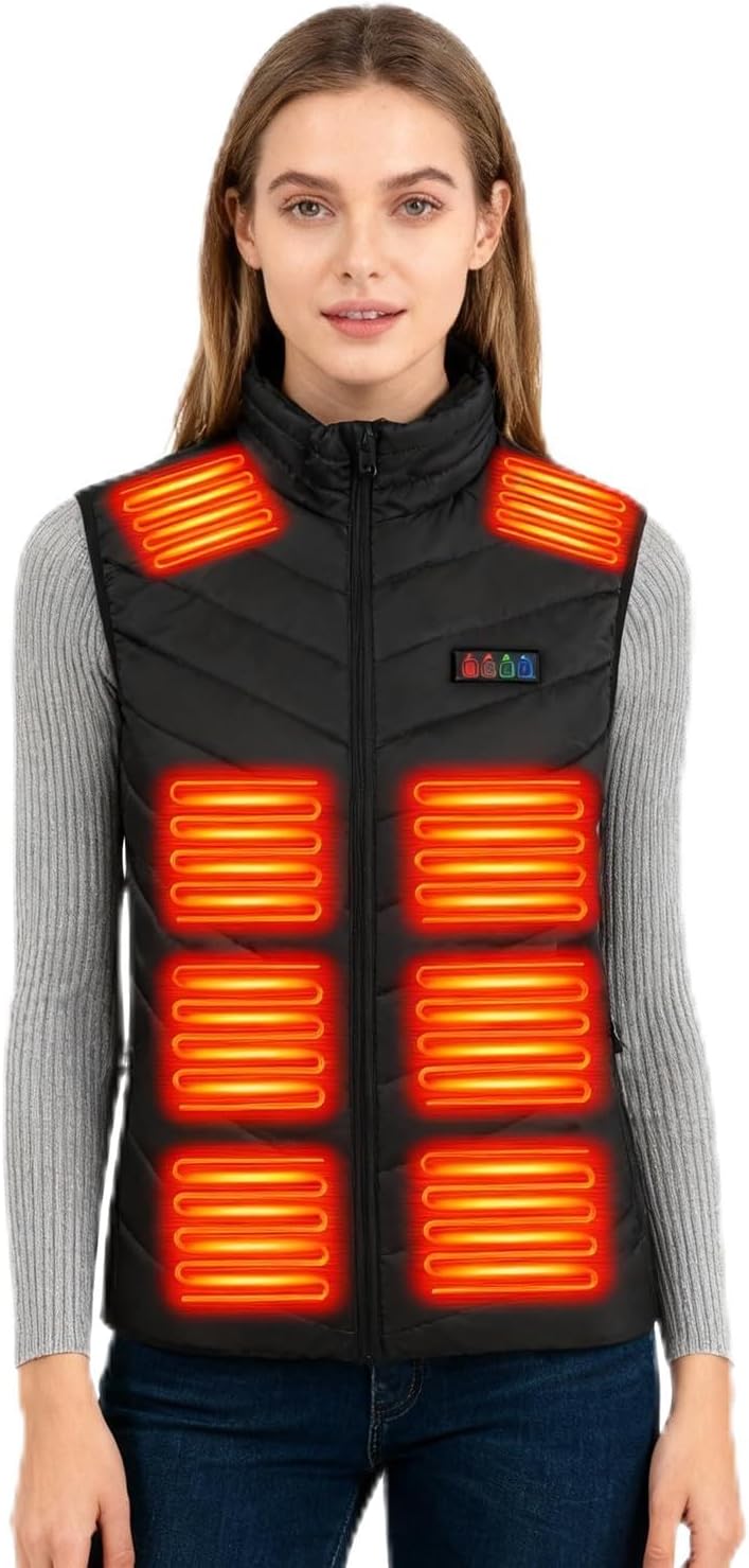 Heated Vest for Women with 7.4V 30000mAh Battery Pack, 26 Heated Zones, 3s Quick Sleeveless Jacket-Black