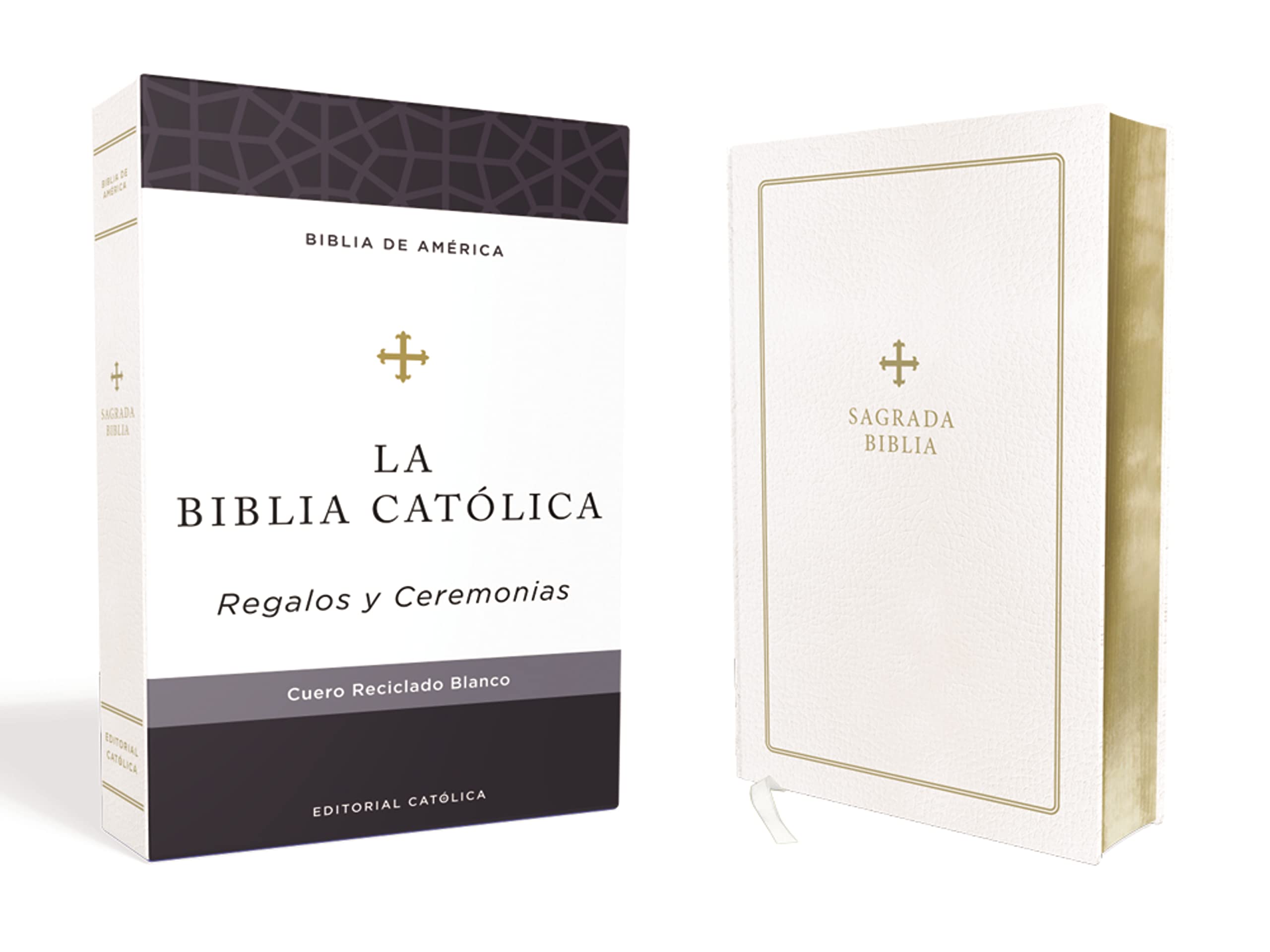 Biblia Católica, Regalos y Ceremonias, Piel reciclada, Blanco, Comfort Print