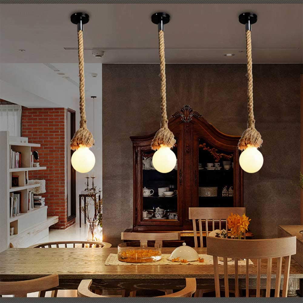 Lampada A Sospensione Vintage In Corda Di Canapa, 50 Cm, E27, Stile Industriale Per Casa E Bar