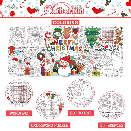 Image of Gatherfun Merry Christmas Decorations - Versatile 31.5 x 72 Inches Activity Poster, Christmas Party Coloring Banner /Santa & Snowman Table Cover for School Parties and Special Events