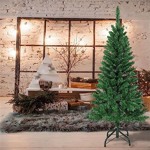 Mtb 4 Feet Hinged Pencil Artificial Christmas Tree With Foldable Metal Stand, 180 Tips Recycled Pvc Plastic, Green #TOP3