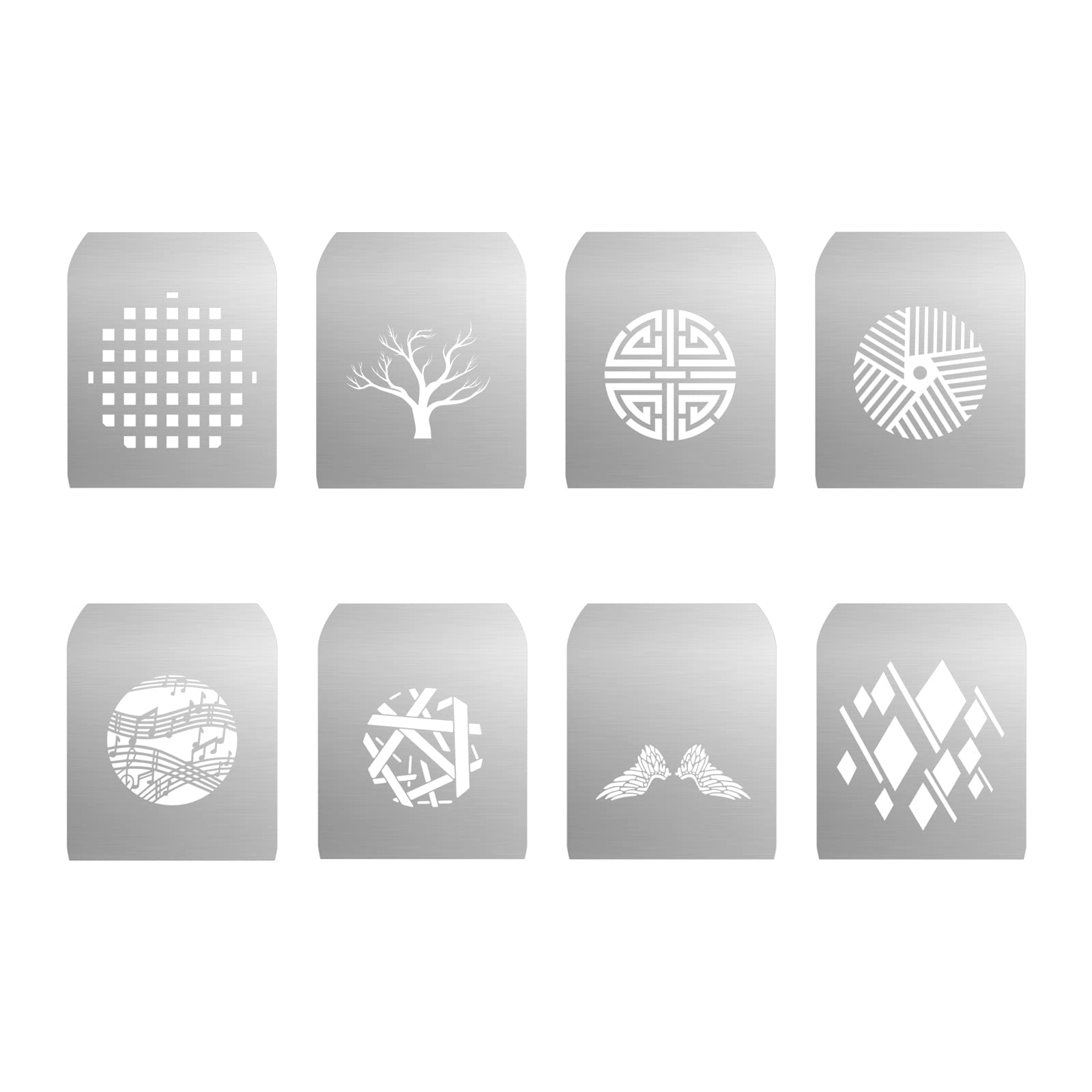 Gobo Set per Soonpho Lega di Alluminio Ottico Snoot Conico, 8 x Gobos Schede Grafica Piastre Metalliche con Motivi Cavi per Arte Speciali, Accessori Fotografici per Proiettore Gobo Bowens (Group I)