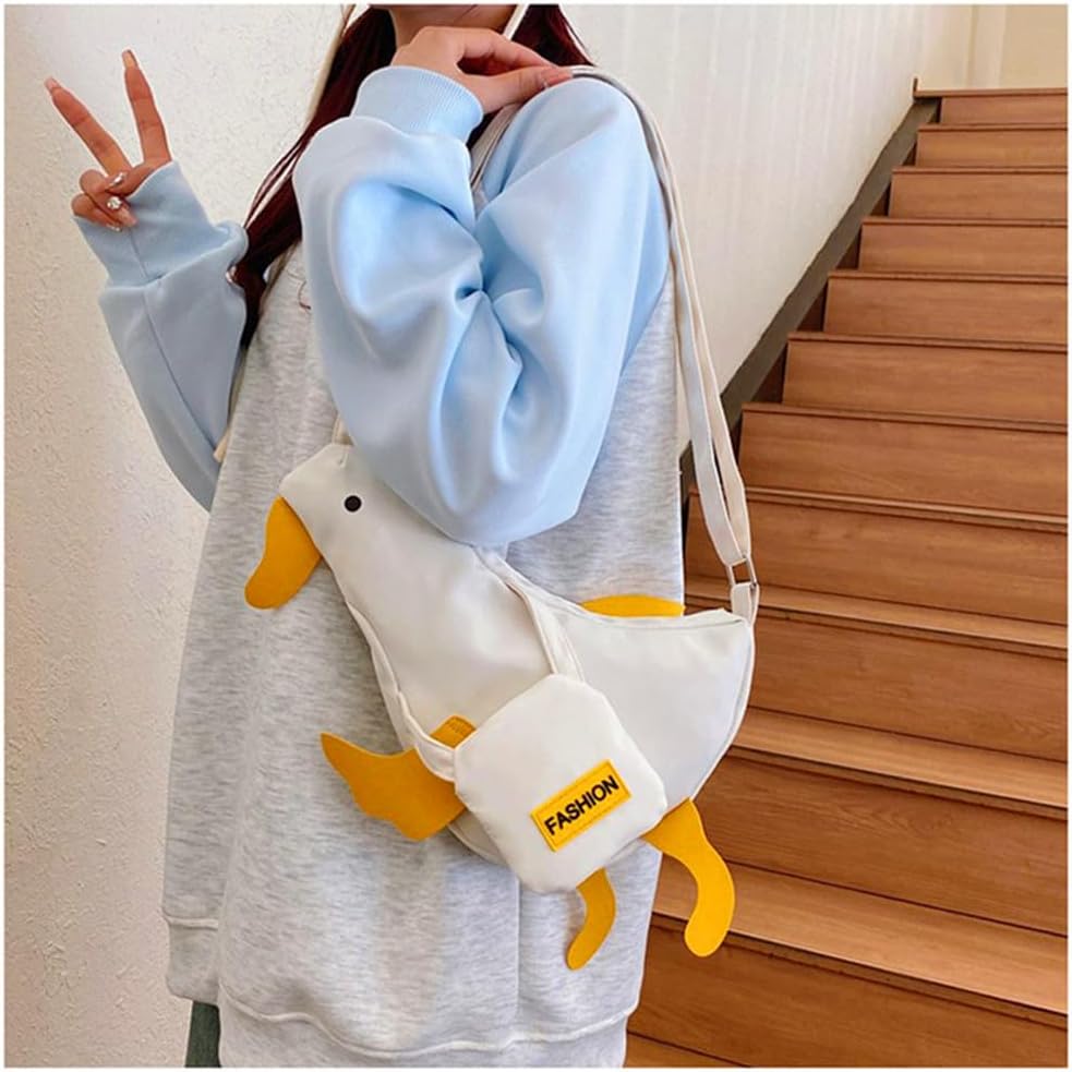 Girls' Novelty Wallets,Kawaii Purse,Cute Duck Crossbody Shoulder Bag, Funny Cartoon Chest Wallet,Unique Canvas Messenger Bag for Boy and Girls (White)