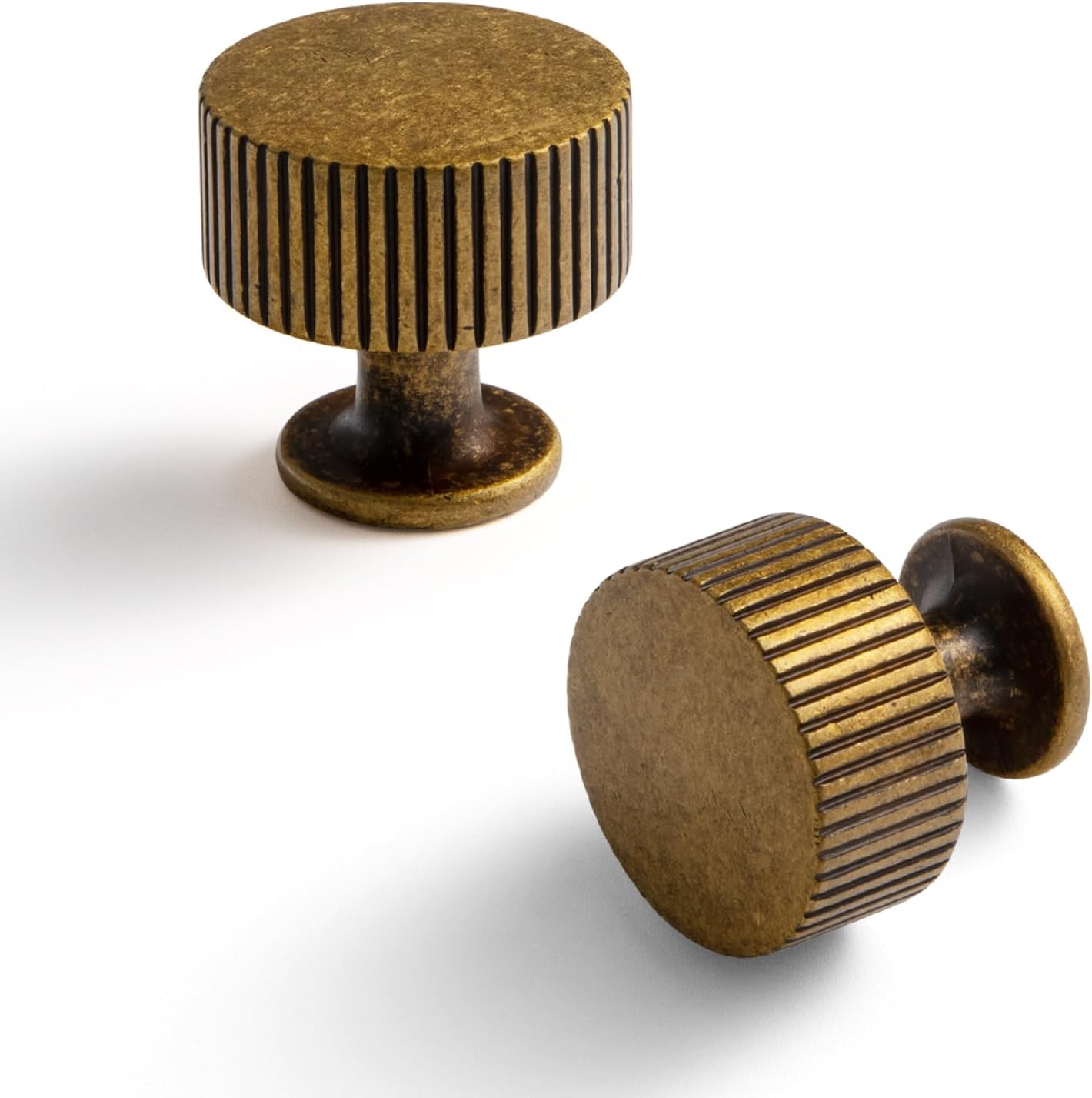 Goo-Ki Vintage Retro Antique Brass Zinc Alloy Cabinet Large Knob - Single Hole Striped Decorations Cabinet Pull Hardware for Bedroom, Kitchen, 6 Pack