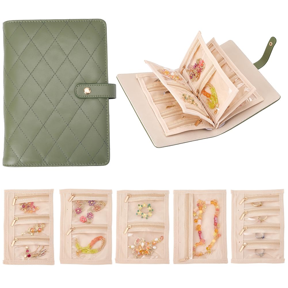 Beebeecraft Organizador de Joyas Portátil de 21.5x15x4.2cm Rectangular Verde con Cremallera Transparente Bolsa de Terciopelo para Anillos Collares Pendientes Regalo para el Día de la Madre