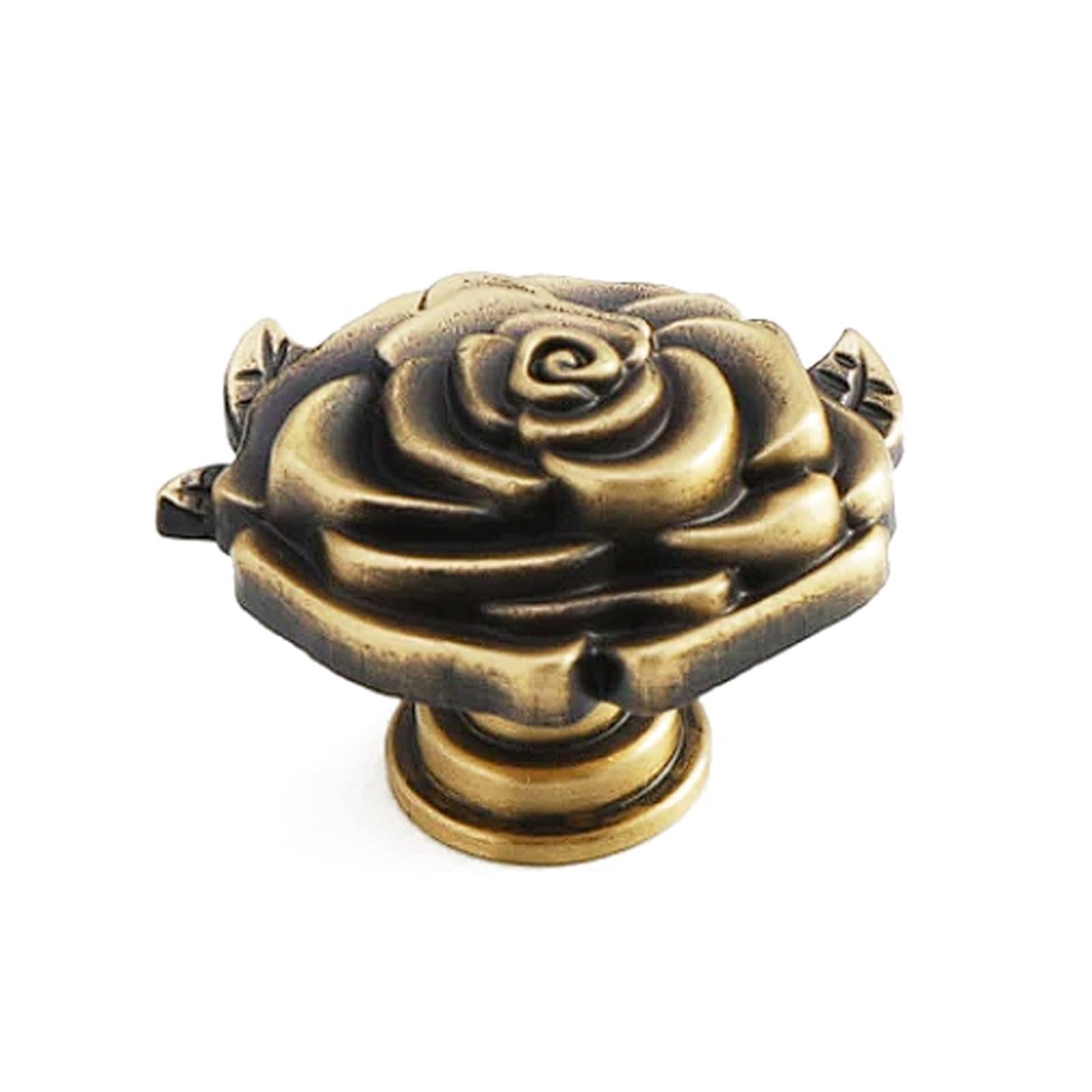 Chenhoju Bronze Rose-Shaped Brass Cabinet Knobs Single Hole, Four Color Options For Wardrobes, Drawers, And Cabinets Cabinet Pulls(Bronze)