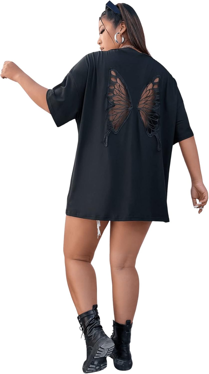 SOLY HUX Women's Plus Size Butterfly Embroidered Cut Out Back Half Sleeve T Shirt Casual Tee Tops - Image 4