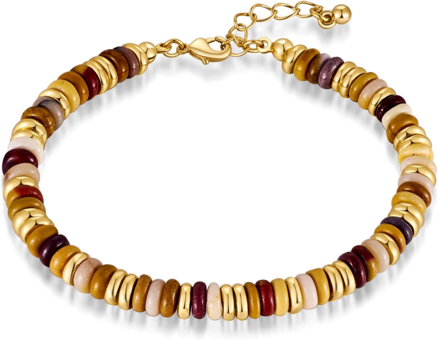 WOWORAMA Colorful Stone Beaded Bracelets for Women Brown Boho Beads Bracelet Handmade Round Stone Bead Bracelet Stackable Trendy Summer Jewelry