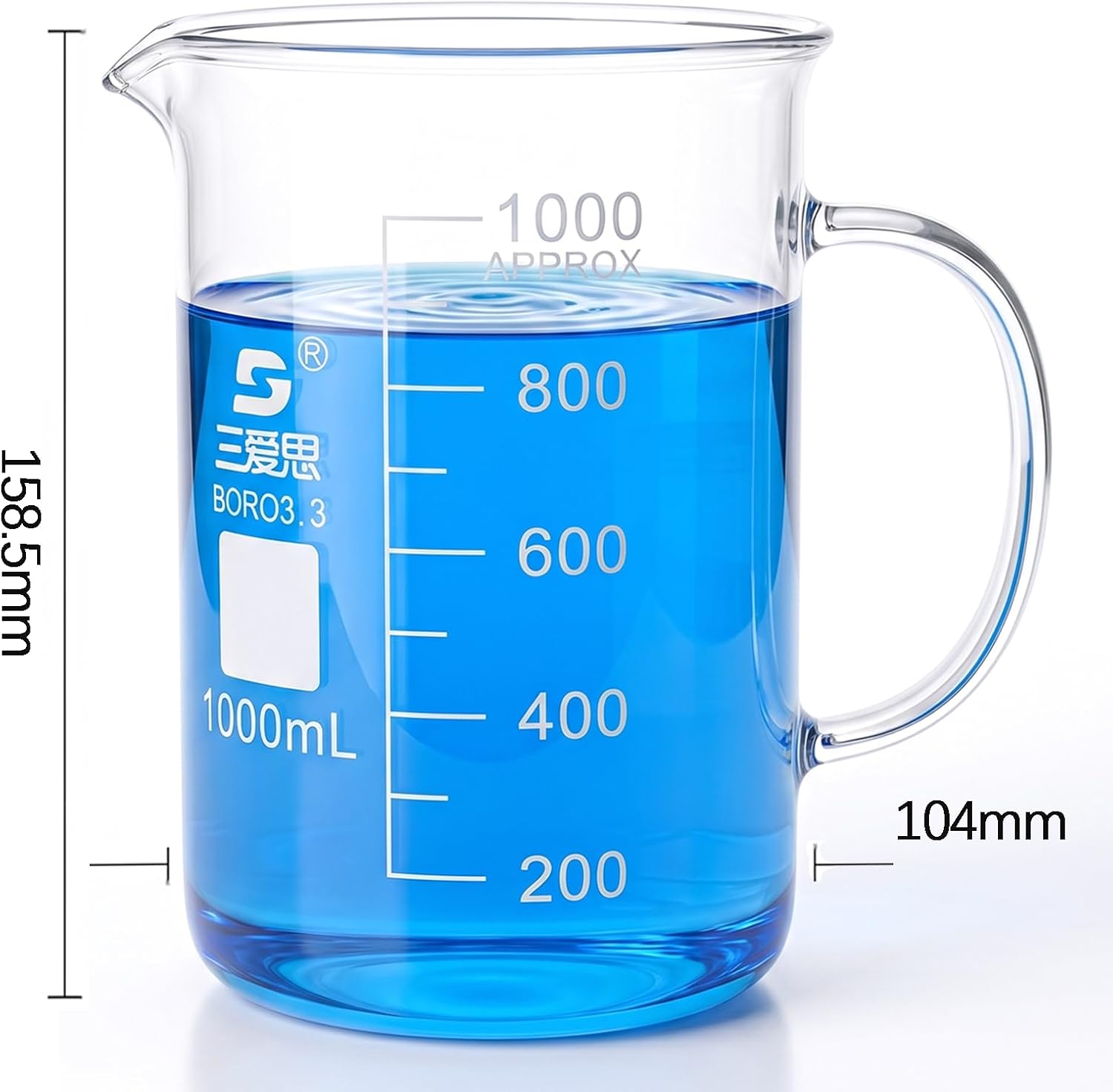 TISMART Glass Measuring Cup 1000ml, Borosilicate Glass Beaker