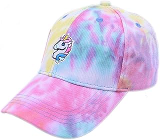 AMOYER Cotton Unicorn Baseball Cap Embroidery Girls Sun Hat Tie-Dye Snapback Kids Adjustable Trucker Hat