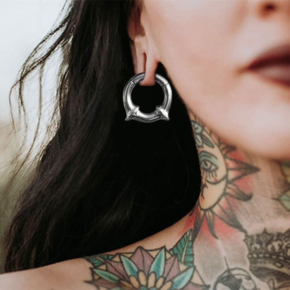 LADEMAYH Heavy Stainless Steel Ear Weights for 6mm+ Stretched Ears, Wave Edge 2g Weighted Gauges for Ear Stretching, Hypoallergenic Gothic Punk Ear Hangers Body Jewelry