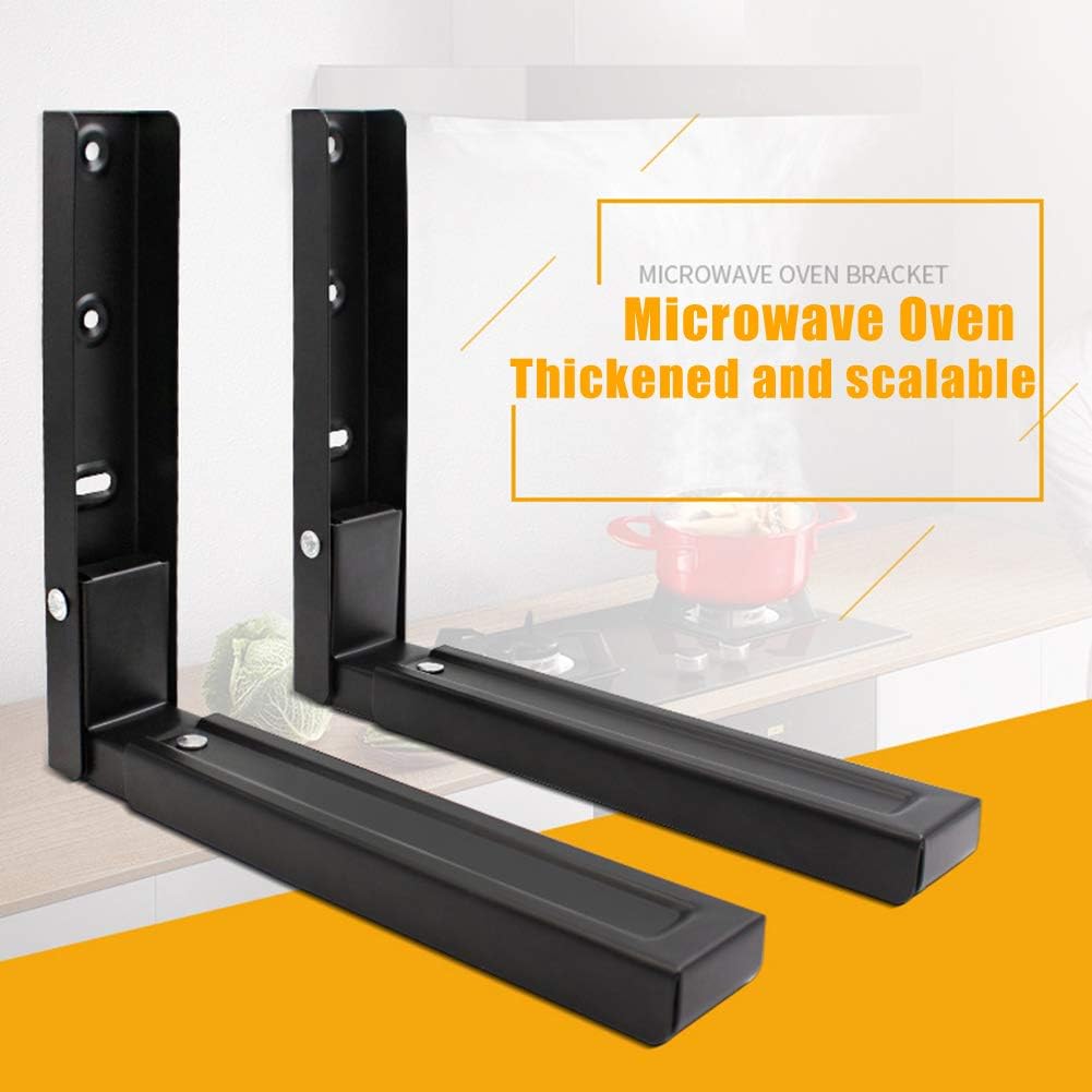 Microwave Wall Mount Brackets, Foldable Arm Adjustable Extensible Wall Hanging Microwave Brackets Oven Stand Shelf Rack Load 100 lb (Black)