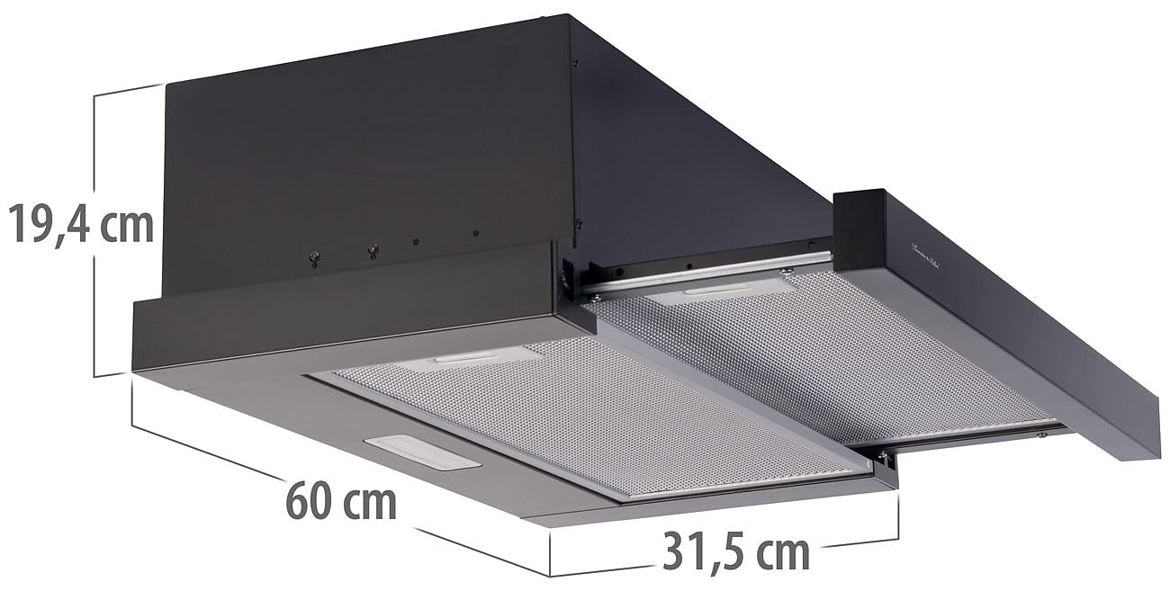 Rosenstein & Söhne teleskopowy okap kuchenny DAH-110, 60 cm, 350 m³/h, czarny